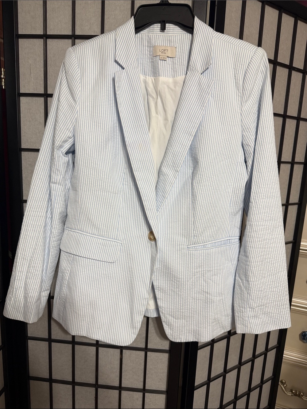 LOFT Light Blue and White Striped Blazer